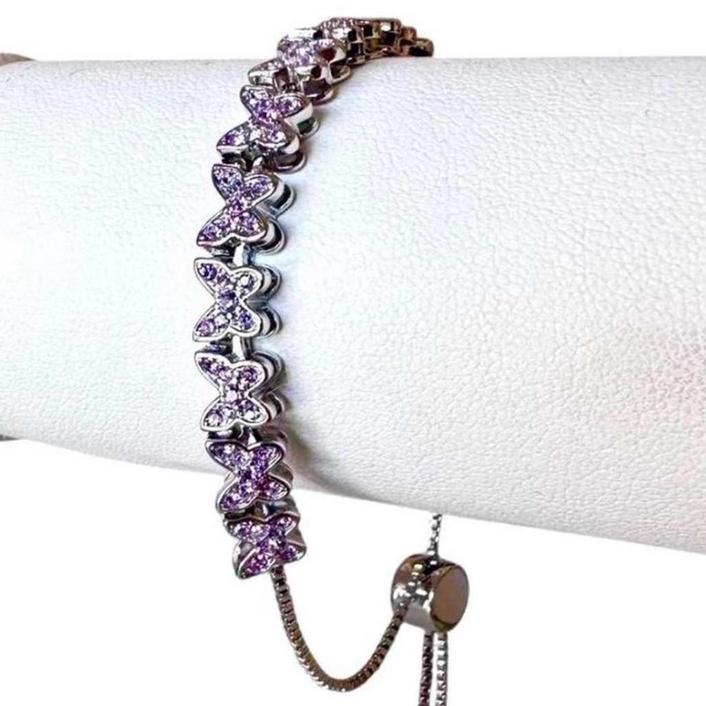 Nwt Brilliance Genuine Crystal Purple/Pink Butterfly Bracelet.